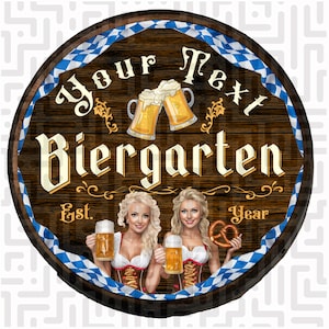 Wooden Barrel End Customized Biergarten Barrel - Zwei Bierkellnerinnen Oktoberfest Beer Germany Wooden Barrel Whiskey Gift for Men Man Cave