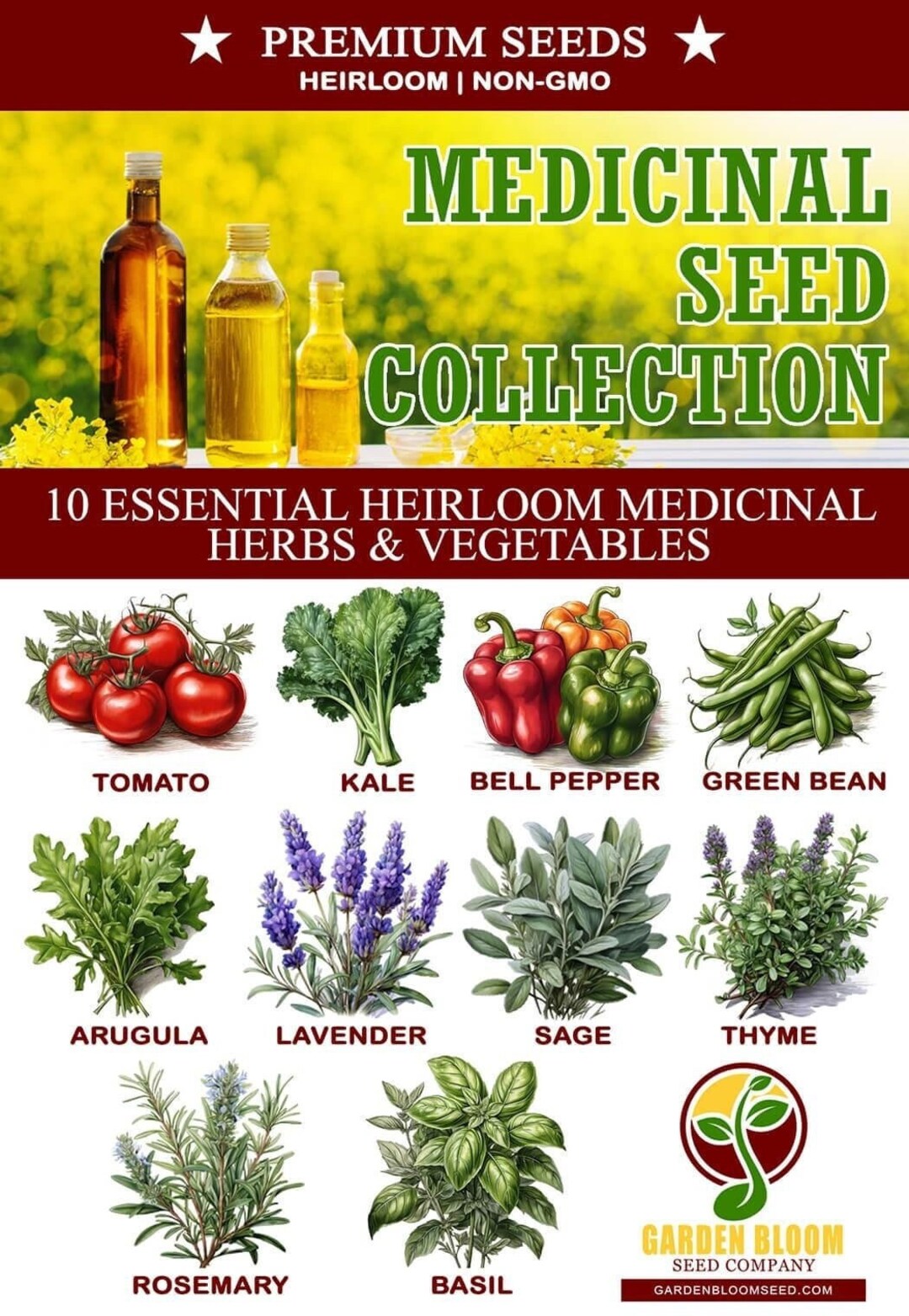Medicinal Herb and Vegetable Seed Collection Kit 10 Essential