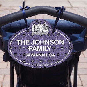 Custom Disney Stroller Luggage Backpack Tag Scooter Name Tag - Personalized Family ID Sign - Haunted Mansion Essential Disney Stroller Name