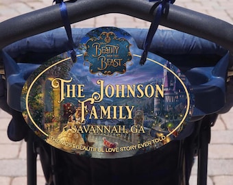Etiqueta personalizada para cochecito de Disney, scooter, placa de identificación familiar personalizada, placa de identificación esencial para cochecito de Disney, scooter.