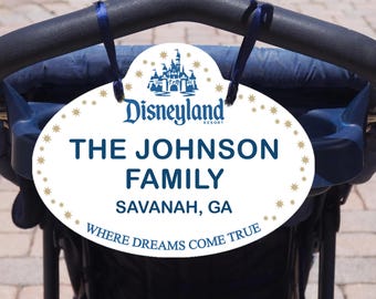 Etiqueta personalizada para cochecito de bebé Disney - Etiqueta de identificación familiar personalizada - Etiqueta de identificación para cochecito de bebé Disney, imprescindible para unas vacaciones mágicas