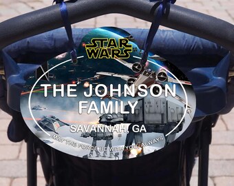 Etiqueta personalizada para cochecito de Star Wars: letrero con nombre de familia personalizado