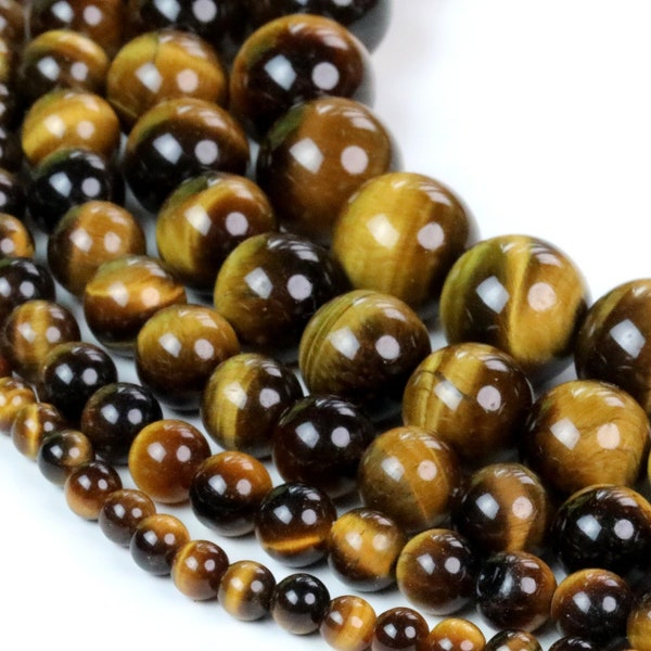 Yellow Tiger Eye Natural Gemstone Grade A Beads 4mm, 6mm, 8mm, 10mm, 12mm Full Strand Round Loose Beads 15.5"