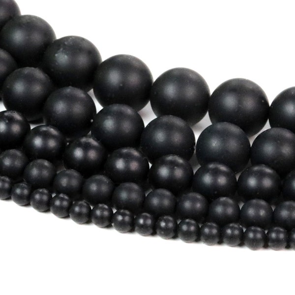 Matte Black Agate Grade A Dyed Beads 4mm, 6mm, 8mm, 10mm, 12mm Genuine Gemstone Full Strand Round Loose Beads 15.5"