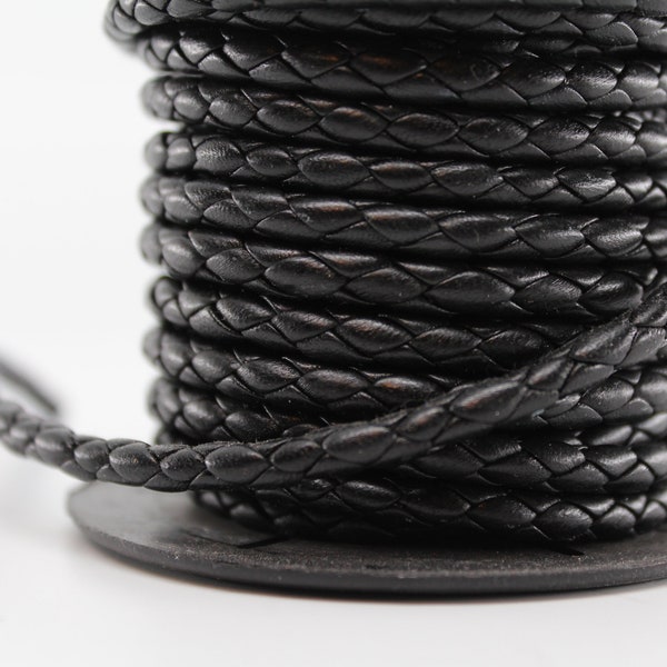 1 Yard / 3 Feet of 6MM Black Braided Round Nappa Bolo Genuine Leather Cord (Premium Luxury Leather)