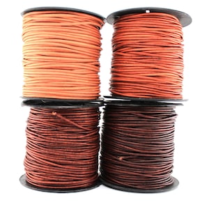 2MM Natural, Light Brown, Red Brown, Antique Brown Round Genuine Leather Cord (1, 5, 10, 25, 50 yards) (1m, 10m, 50m) Premium Leather
