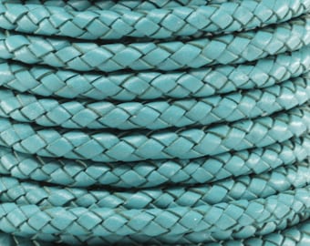 1 yard (3 Feet) of 5MM Turquoise Green Blue Braided Round Bolo Genuine Leather Cord