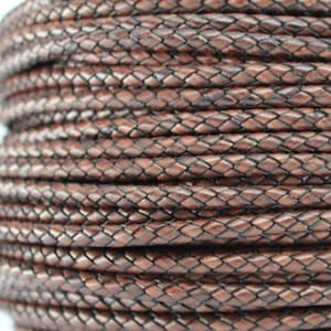 10 Feet of 5MM Natural Antique Brown Braided Round Bolo Genuine Leather Cord