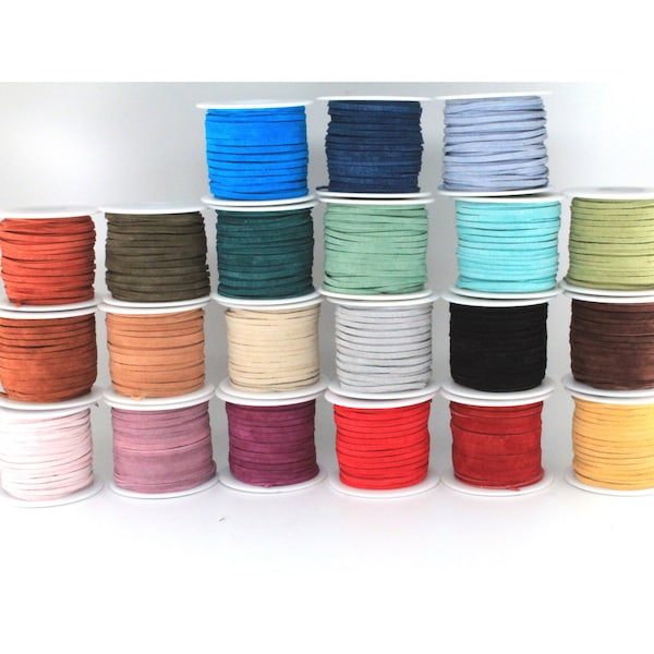 3MM Genuine Suede Lace Leather Cord By The Yard Or Spool 20+ Colors And Growing 1 yard 5 yards 10 yards 25 yards
