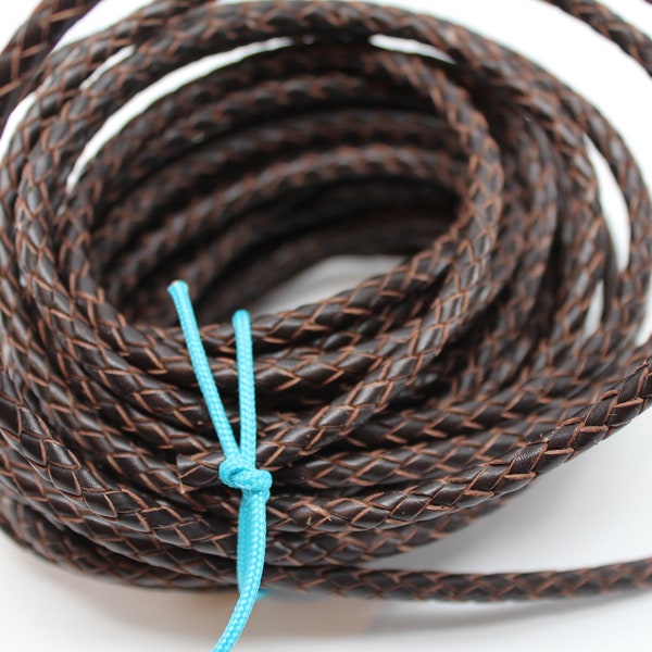 Chocolate Brown Braided Round Bolo Genuine Leather Cord Lace 3mm 4mm 5mm 6mm 8mm 10mm 5, 10, 25, 50, 100 Feet (yards, meters) Premium