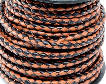 1 Yard / 3 Feet of 5MM Premium Black & Brown Braided Round Bolo Leather Cord Lace