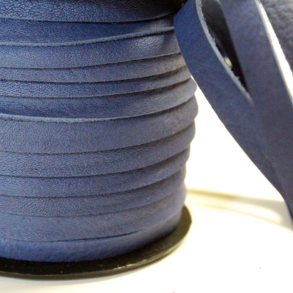 1 Yard / 3 Feet of 5MM Navy Blue Flat Genuine Deertan Leather Lace Cord