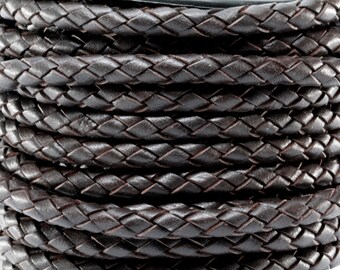 1 Yard / 3 Feet of 6MM Dark Brown Braided Round Bolo Genuine Leather Cord