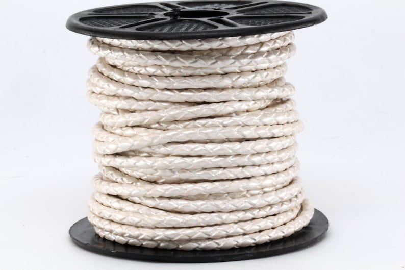 10m 10 yards 30 Feet 3MM Pearl White Braided Round Genuine Bolo Leather Cord 10 Meter Spool
