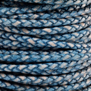 1 Yard / 3 Feet of 3MM Blue Dyed Braided Round Bolo Genuine Leather Cord