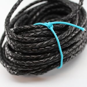 Black Braided Round Bolo Leather Cord 3mm 4mm 5mm 6mm 8mm 10mm 5, 10, 25, 50, 100 Feet (yards, meters) Premium Leather Lace