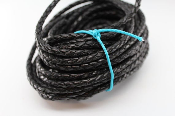 Black Braided Leather Cord, 4 Strand, 3mm, Per Foot - Jewelry