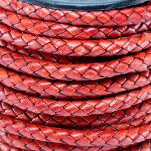 1 Yard / 3 Feet of 6MM Antique Tan Braided Round Bolo Leather Cord