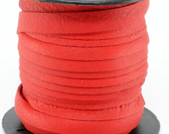 1 Yard / 3 Feet of 10MM Red Flat Genuine Deertan Leather Lace Cord