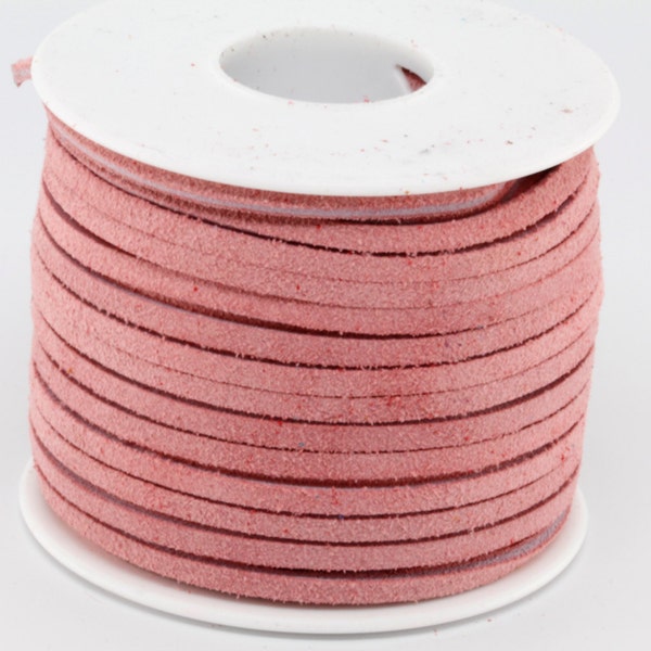 Carrete de 25 yardas / 75 pies de encaje de ante de cuero rosa de 3 MM