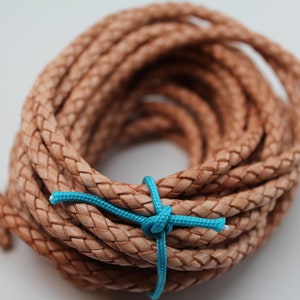 Natural Khaki Tan Beige Premium Braided Round Bolo Leather Cord Lace 3mm 4mm 5mm 6mm 8mm 10mm 5, 10, 25, 50, 100 Feet (yards, meters)