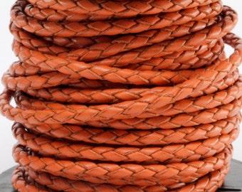 1 Yard / 3 Feet of 3MM Orange Premium Braided Round Bolo Leather Cord Lace
