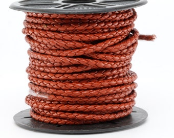 3MM Brown Braided Premium Round Genuine Bolo Leather Cord Lace - 10 Meter Spool (10M)