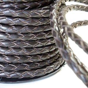1 Yard / 3 Feet of 4MM Premium Dark Brown Braided Round Bolo Leather Cord