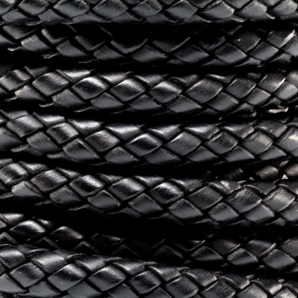 1 Yard / 3 Feet of 8MM Black Braided Round Bolo Genuine Leather Cord