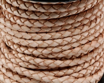 1 Yard / 3 Feet of 3MM Natural Braided Round Bolo Genuine Leather Cord