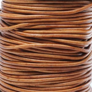 Carretel de 50 metros de cordão de couro genuíno redondo marrom claro natural de 3 mm (50 jardas) (50 m)