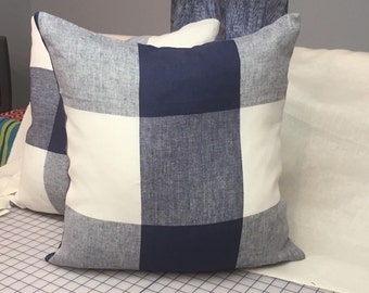 Key Largo Check in Navy-Schumacher-This listing is for one -Pillow  FRONT Designer Fabric