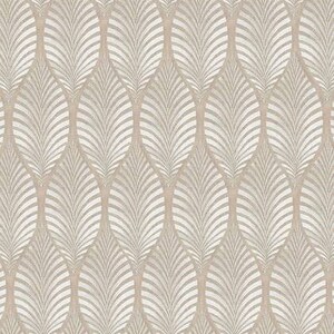 May include: A seamless pattern wallpaper with a repeating design of stylized white leaves on a beige background.