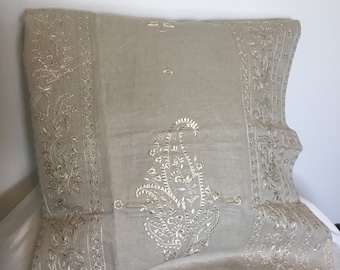 Jaipur linen embroidery in flax by Schumacher