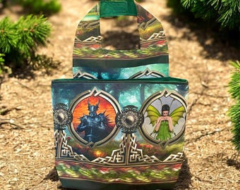 Fairies and Orcs cotton car bag: Waterproof hanging trash bin for RV, camper, travel