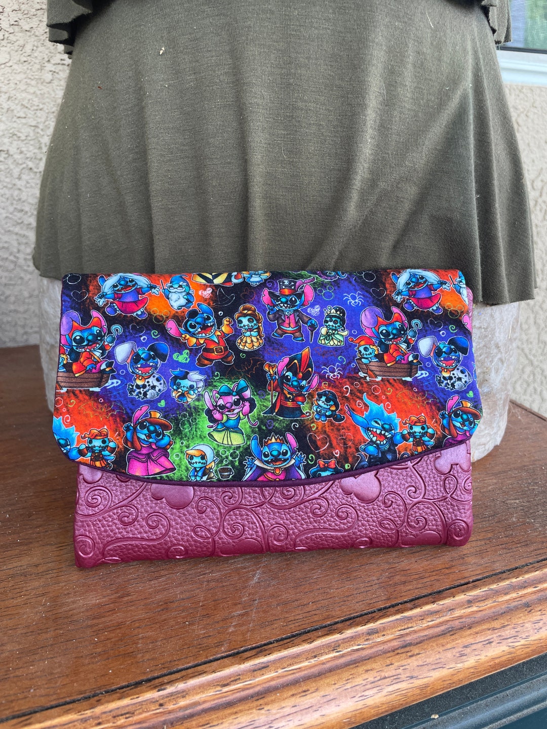 Stitch Trifold Folding Wallet, Purple and Black, Unisex, Vinyl, Fits