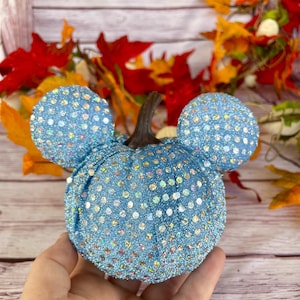 Mickey ear pumpkin, Tier Tray decor, Farmhouse holiday pumpkin, Housewarming gift, handmade fabric pumpkins, Blue sparkle princess