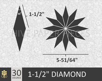 Hive Paper Pieces - 1-1/2" DIAMONDS 30 Degree 12 Point Stars - English Paper Piecing - Choose Package Size