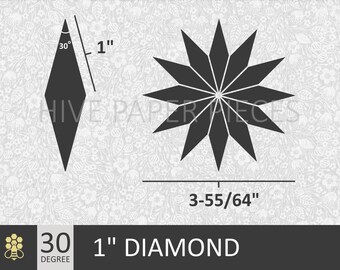 Hive Paper Pieces - 1" DIAMONDS 30 Degree 12 Point Stars - English Paper Piecing - Choose Package Size
