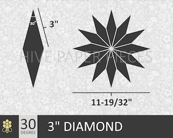 Hive Paper Pieces - 3" DIAMONDS 30 Degree 12 Point Stars - English Paper Piecing - Choose Package Size