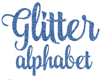 Blue Glitter Digital Alphabet - Royal Blue sparkle script handwriting, clip art letters dye sublimation dyesub 5047