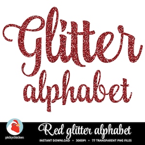 Alfabeto digital com glitter vermelho para download Valentines Christmas PNG script brilhante caligrafia, letras de clip art sublimação de tinta dyesub 5045