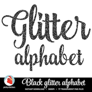 Black Glitter Digital Alphabet PNG letters - sparkle, script, handwriting, clip art, New Years Eve, dye sublimation, dyesub 5046