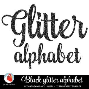 Black Glitter Digital Alphabet PNG letters - sparkle, script, handwriting, clip art, New Years Eve, dye sublimation, dyesub 5046