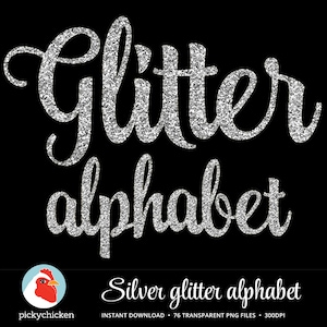 8 Sheets Glitter Silver Cursive Letter Stickers Decorative