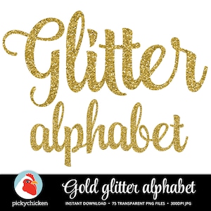 Alfabeto digitale glitter oro - scarica lettere scintillanti, scrittura a mano, NYE, Capodanno, clip art, sublimazione della tintura, dyesub 5032