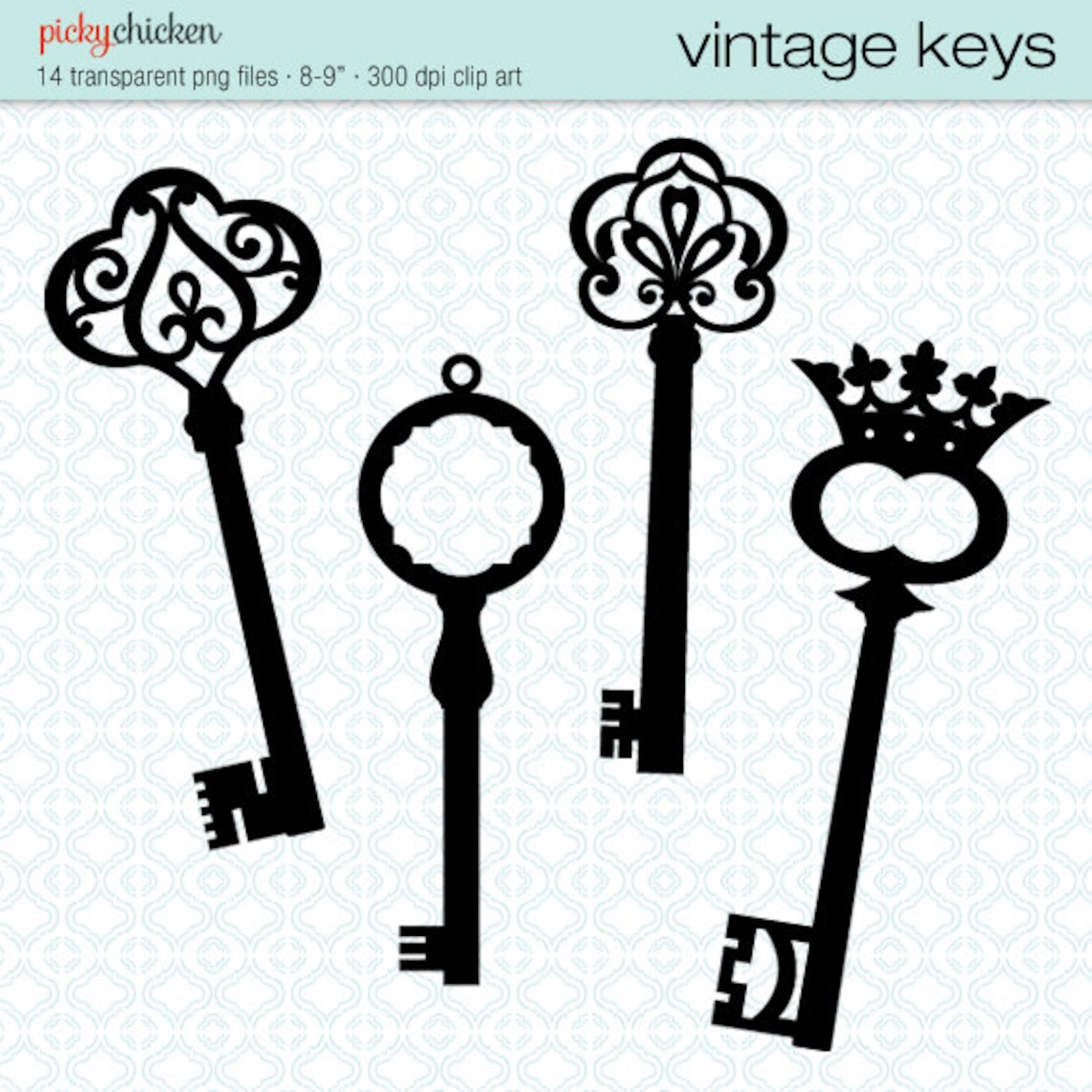 Vintage Keys clip art 14 black skeleton key Celtic Victorian Etsy