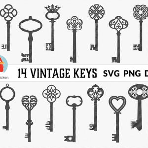 Vintage Toetsen SVG snijbestanden - PNG clip art - DXF cad laser - vector Cricut Keltisch Victoriaans Frans silhouet 5004