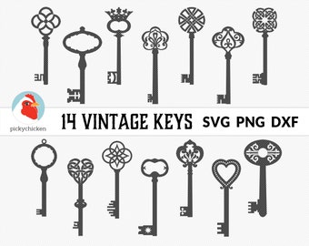 Vintage Keys SVG cutting files - PNG clip art - DXF cad laser - vector Cricut Celtic Victorian French silhouette 5004