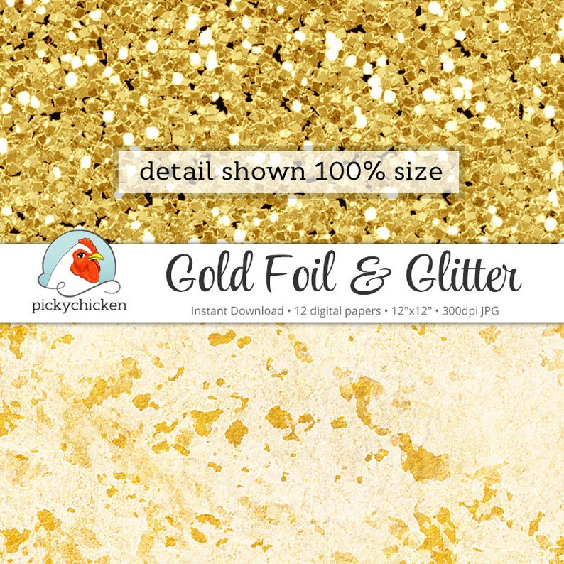 Gold Digital Paper Gold Foil Paper & Gold Glitter Paper Faux Etsy